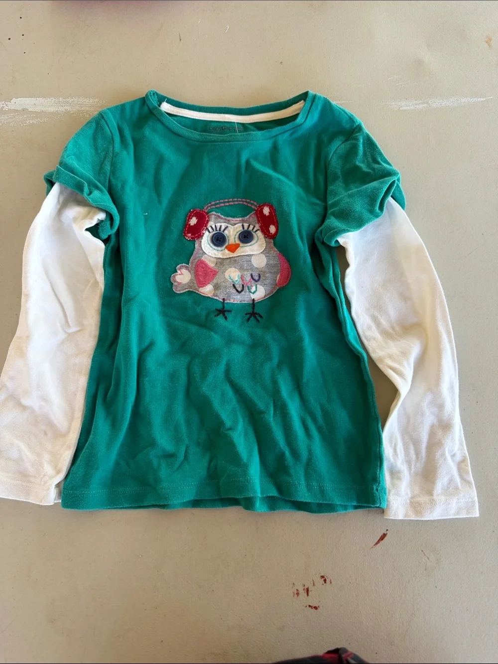 BabyGAP Teal Long-Sleeve Layered Owl Tee with White Sleeves